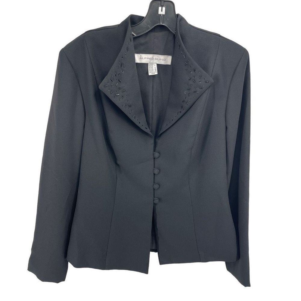 Alfred Sung Vintage Blazer Jacket Button Beaded Long Sleeve Black Size 8